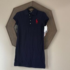 Navy Polo Dress with Red Logo